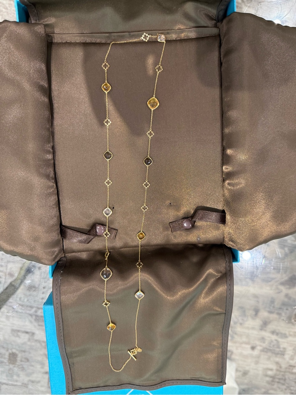 Maison Birks 18k Gold Station Necklace with Multi-Tone Gem Accents